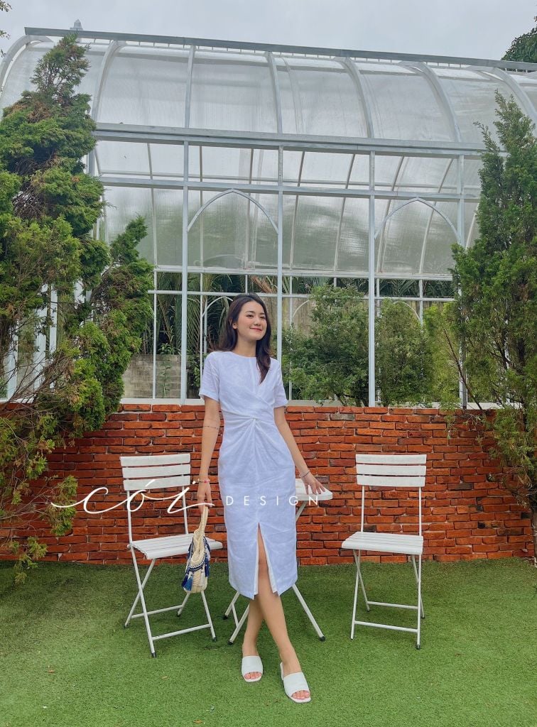 Đầm chéo eo linen tưng premium Cói Design