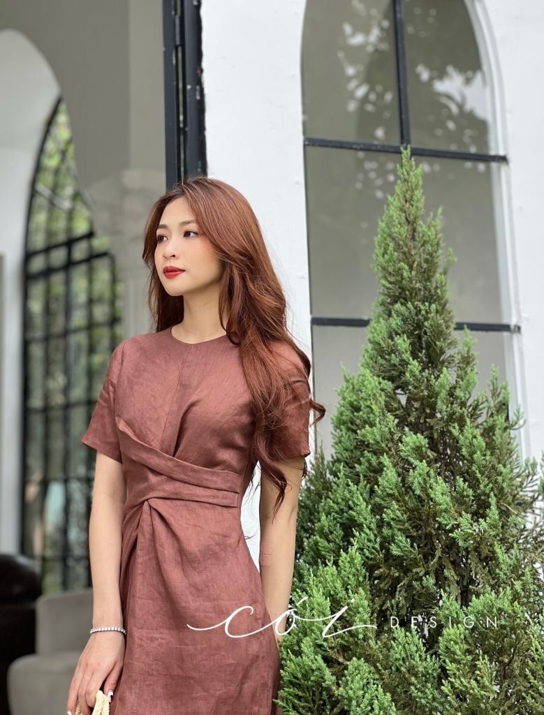 Đầm chéo eo linen tưng premium Cói Design