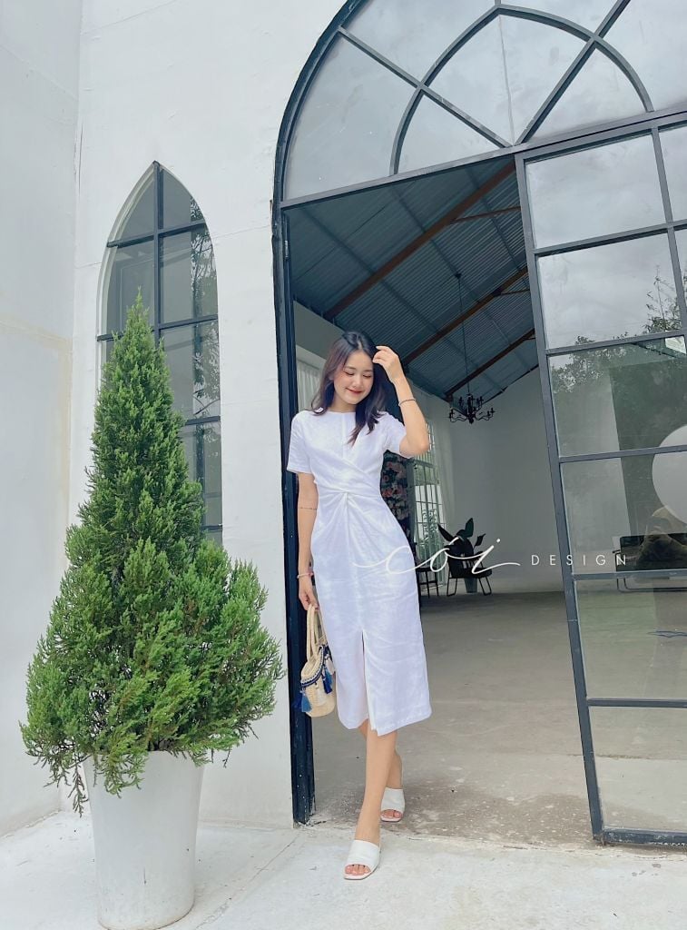 Đầm chéo eo linen tưng premium Cói Design