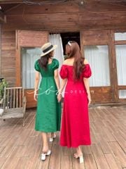 Đầm bẹt vai xẻ tà Linen tưng premium Cói Design
