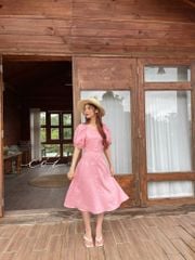 Đầm linen nút bọc tay phồng Cói Design
