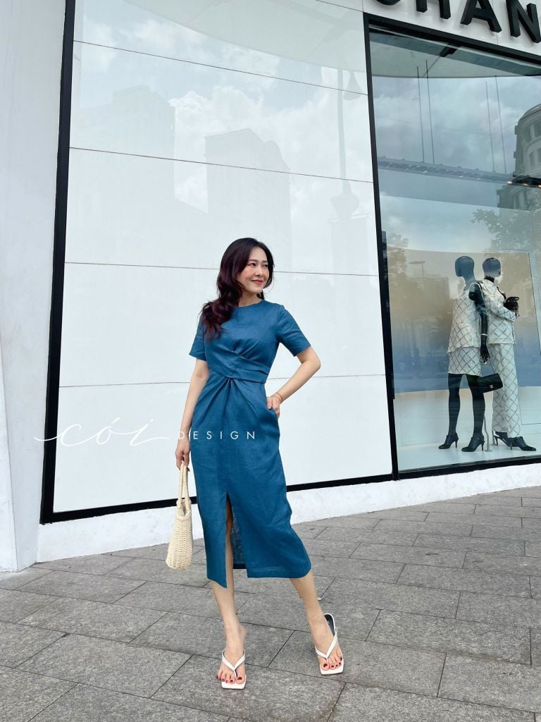 Đầm chéo eo linen tưng premium Cói Design