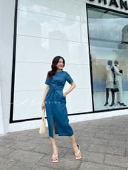 Đầm chéo eo linen tưng premium Cói Design