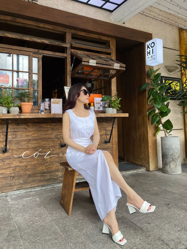 Đầm nút bọc sát nách Linen tưng premium Cói Design
