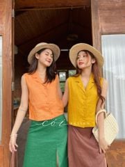 Áo sát nách nút bọc Linen tưng premium Cói Design