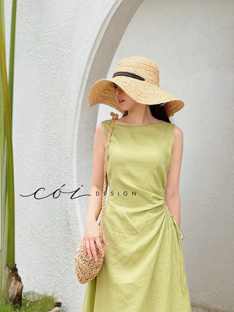 Đầm linen rút túi sát nách Cói Design