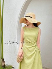 Đầm linen rút túi sát nách Cói Design