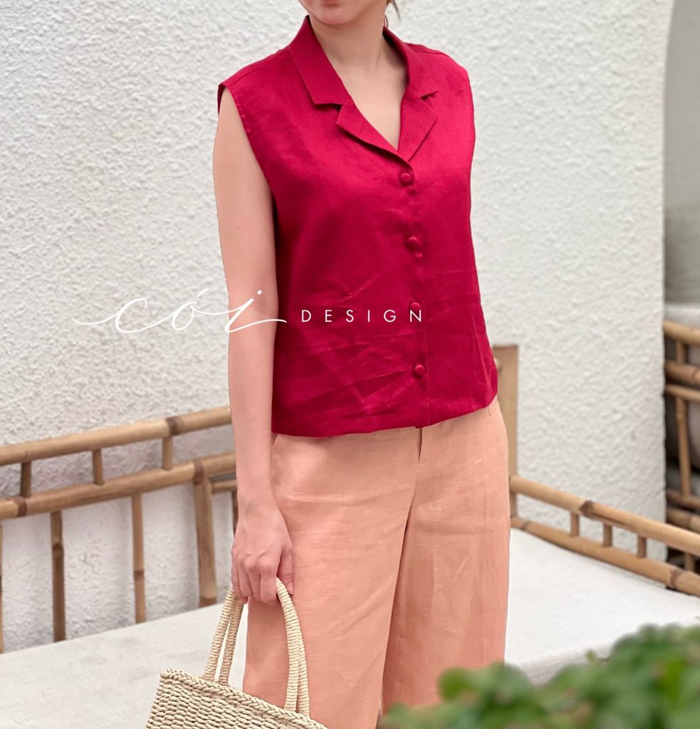 Áo sát nách nút bọc Linen tưng premium Cói Design