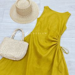 Đầm linen rút túi sát nách Cói Design