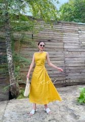 Đầm linen rút túi sát nách Cói Design