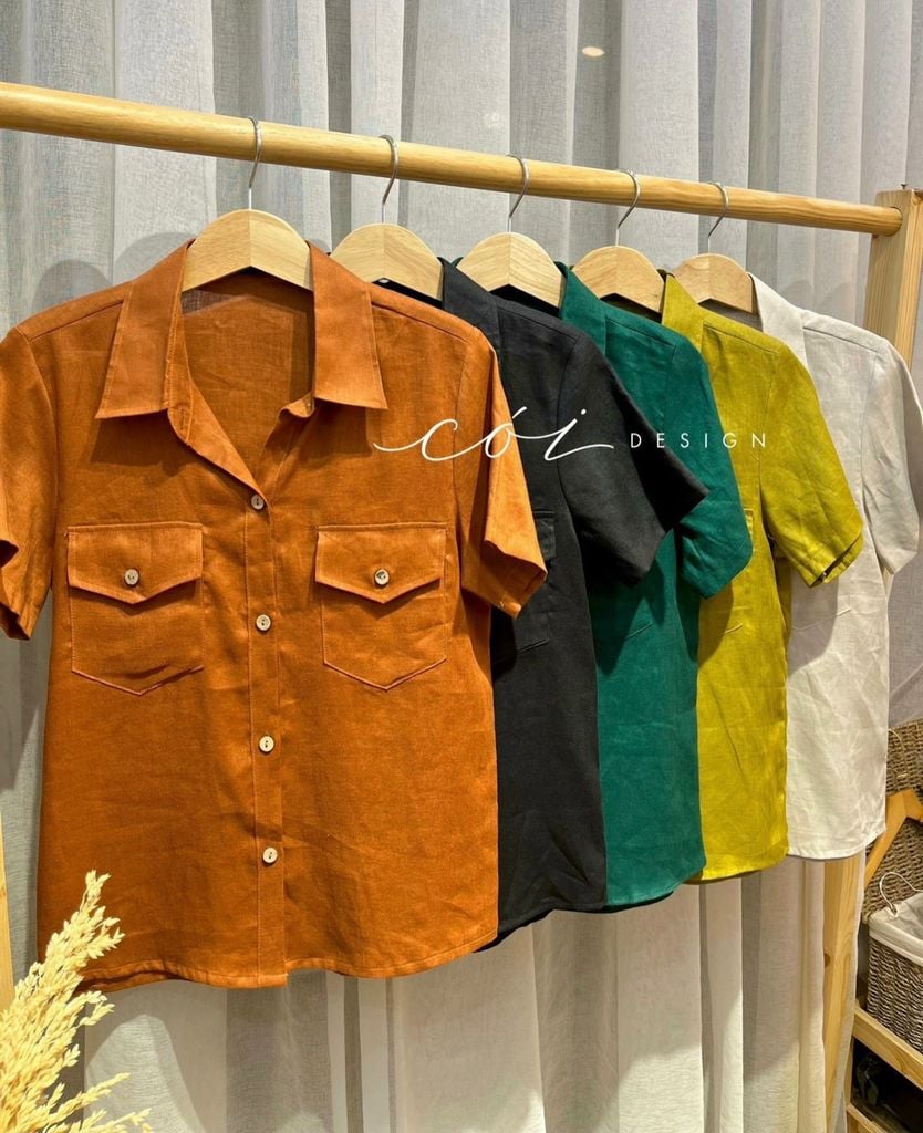 Áo 2 túi tay ngắn linen Cói Design