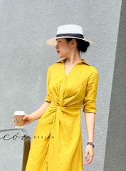 Đầm sơ mi xoắn eo linen Cói Design