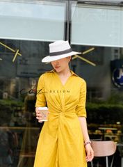 Đầm sơ mi xoắn eo linen Cói Design