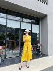 Đầm sơ mi xoắn eo linen Cói Design