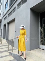 Đầm sơ mi xoắn eo linen Cói Design