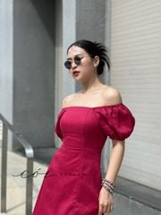 Đầm bẹt vai xẻ tà Linen tưng premium Cói Design