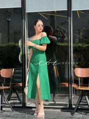 Đầm bẹt vai xẻ tà Linen tưng premium Cói Design