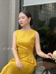 Đầm linen rút túi sát nách Cói Design