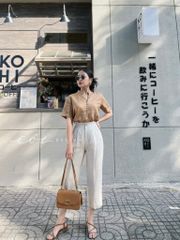 Áo cổ trụ tay ngắn nút bọc Linen tưng premium Cói Design