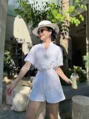 Áo cổ trụ tay ngắn nút bọc Linen tưng premium Cói Design