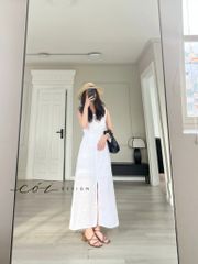 Đầm nút bọc sát nách Linen tưng premium Cói Design