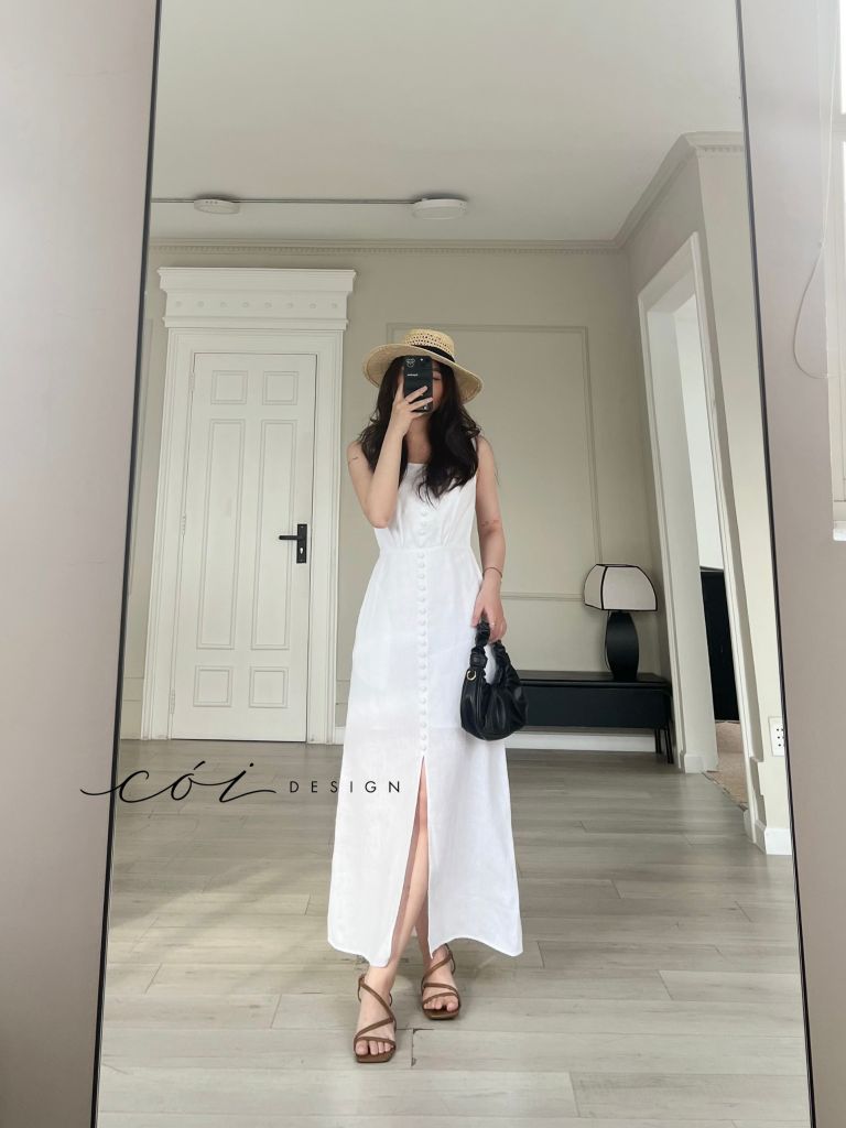 Đầm nút bọc sát nách Linen tưng premium Cói Design