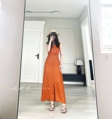Đầm nút bọc sát nách Linen tưng premium Cói Design