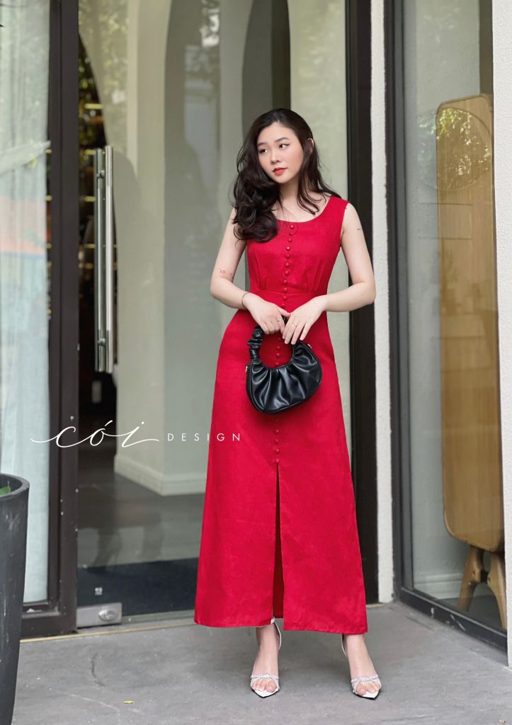 Đầm nút bọc sát nách Linen tưng premium Cói Design