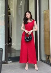 Đầm linen nút bọc sát nách Cói Design