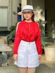 Áo nút bọc xẻ vai linen tưng premium Cói Design