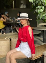 Áo nút bọc xẻ vai linen tưng premium Cói Design