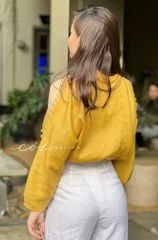 Áo nút bọc xẻ vai Cói Deisgn