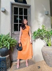 Đầm linen rút túi sát nách Cói Design