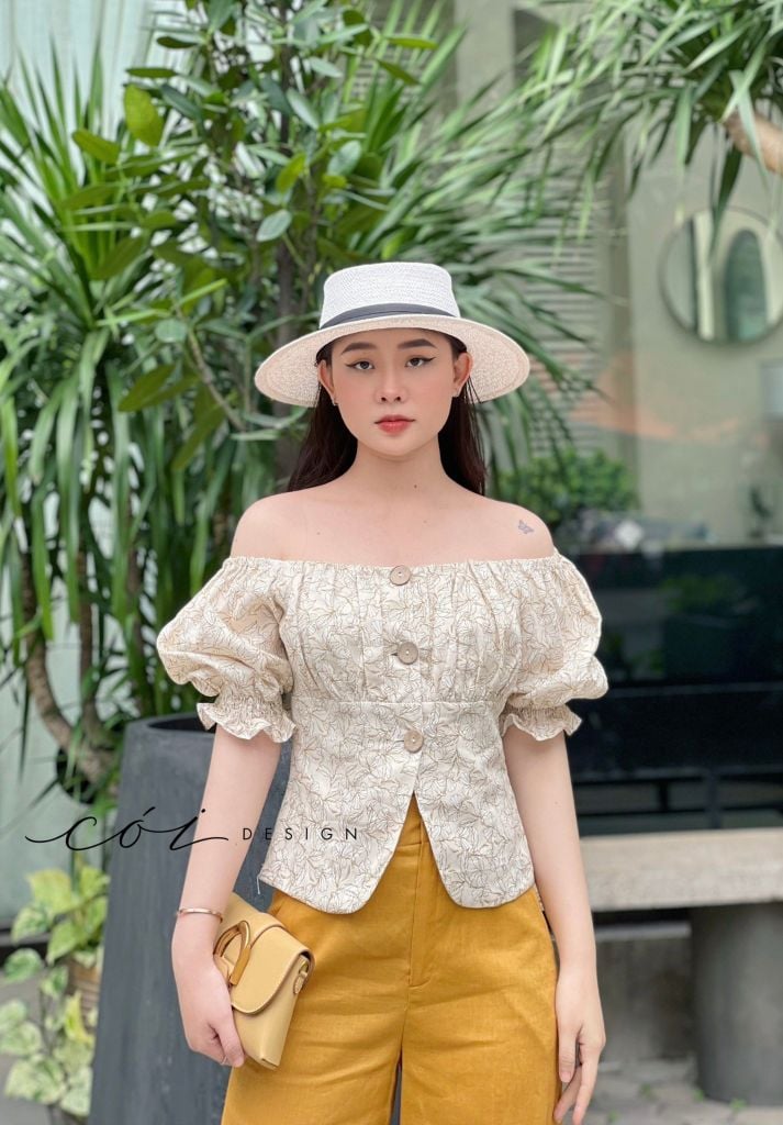 Áo tay phồng họa tiết Cói Design