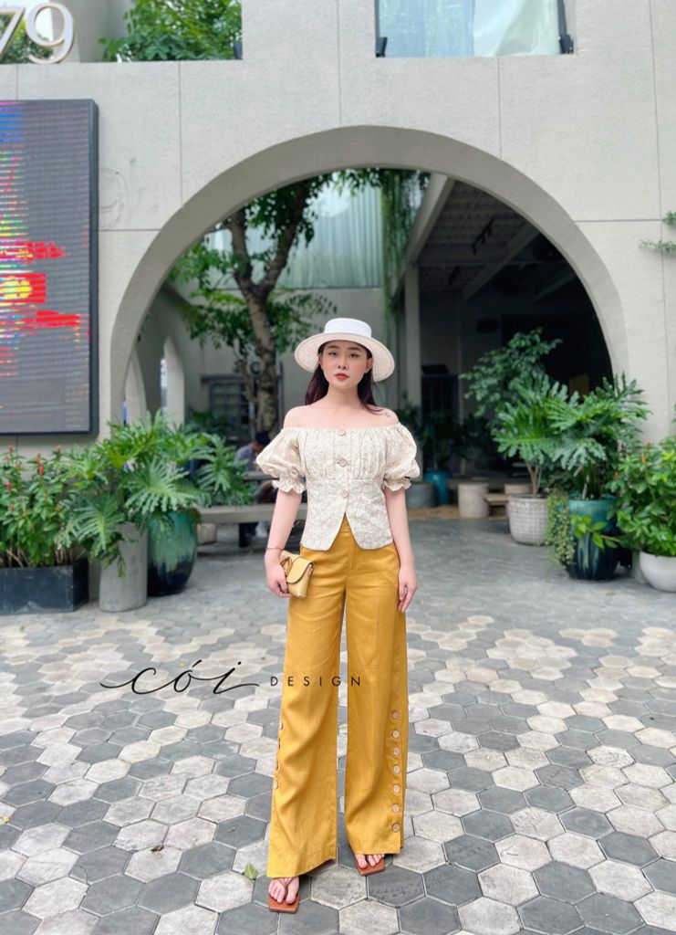 Áo tay phồng họa tiết Cói Design