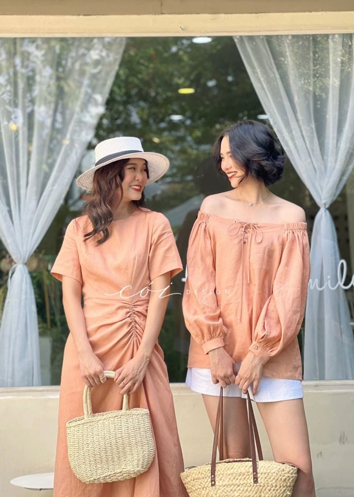 Đầm linen rút eo Cói Design