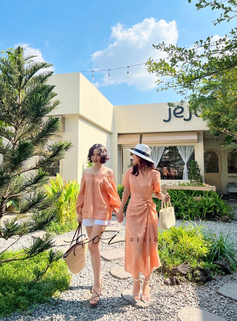 Đầm linen rút eo Cói Design