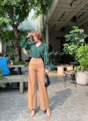 Áo lụa cổ tim tay phồng nút bọc Cói Design
