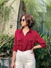 Áo sơ mi lụa 2 túi hộp Cói Design