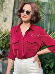 Áo sơ mi lụa 2 túi hộp Cói Design