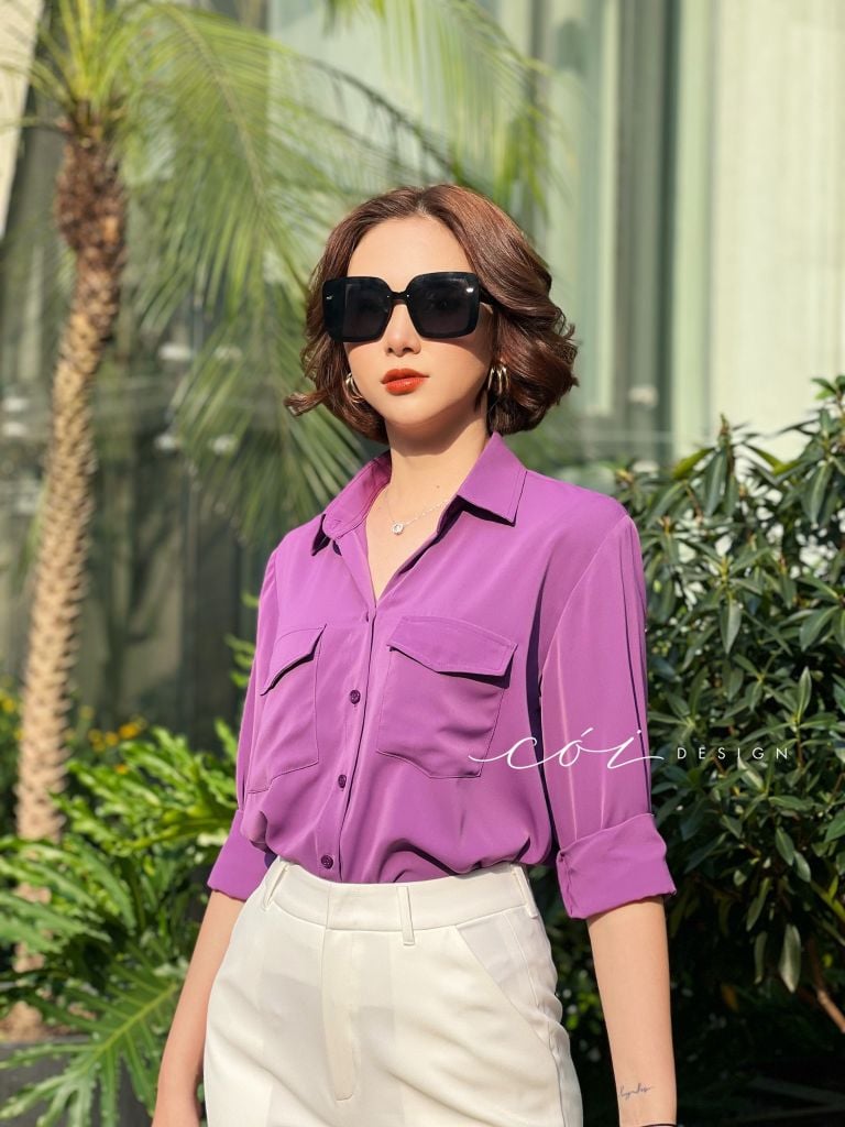 Áo sơ mi lụa 2 túi hộp Cói Design