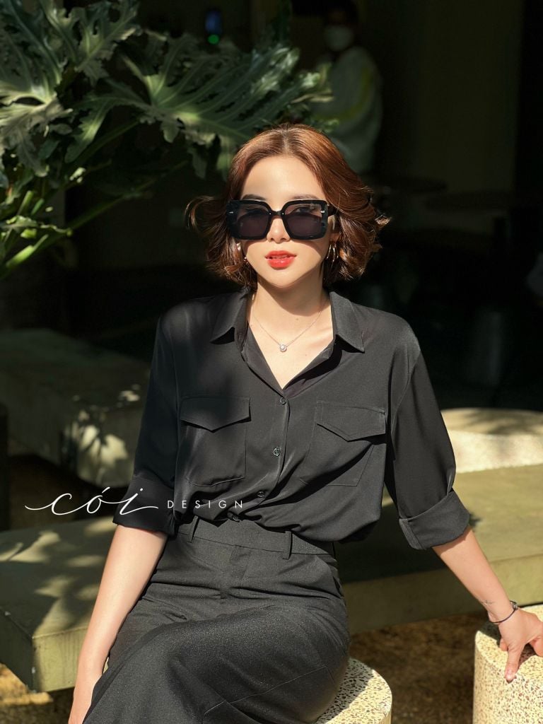 Áo sơ mi lụa 2 túi hộp Cói Design