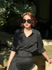 Áo sơ mi lụa 2 túi hộp Cói Design