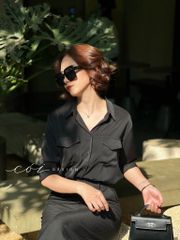 Áo sơ mi lụa 2 túi hộp Cói Design