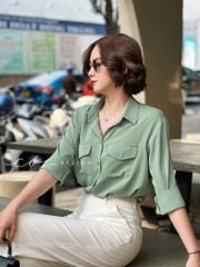 Áo sơ mi lụa 2 túi hộp Cói Design