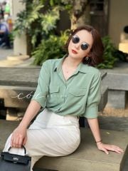 Áo sơ mi lụa 2 túi hộp Cói Design