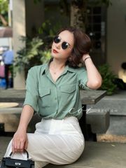 Áo sơ mi lụa 2 túi hộp Cói Design