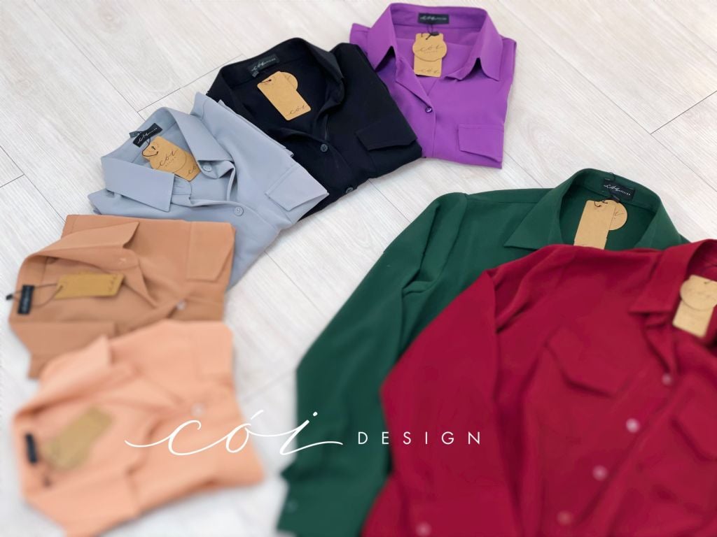 Áo sơ mi lụa 2 túi hộp Cói Design