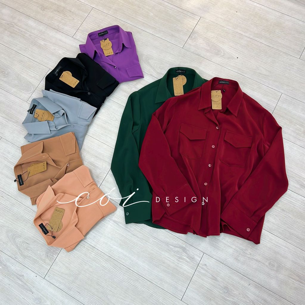 Áo sơ mi lụa 2 túi hộp Cói Design