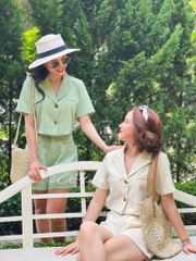 Áo croptop linen hàn cao cấp 1 túi Cói Design
